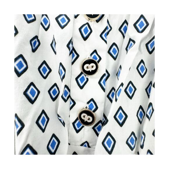 Caroline Consta Bardot Mini Flounce Dress Cap Sleeve Printed White Size XS - Picture 10 of 13